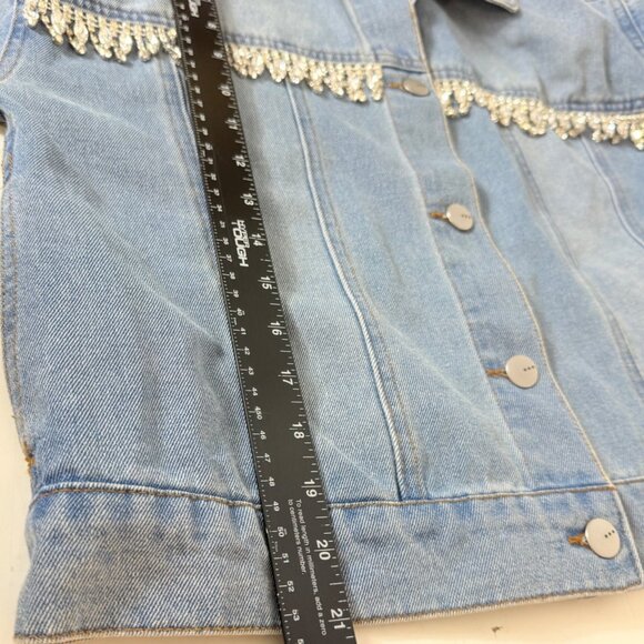 TGLA Denim Jacket Rhinestone Fringe Size M Light Wash Western Cowgirl Jean Coat - Picture 13 of 16